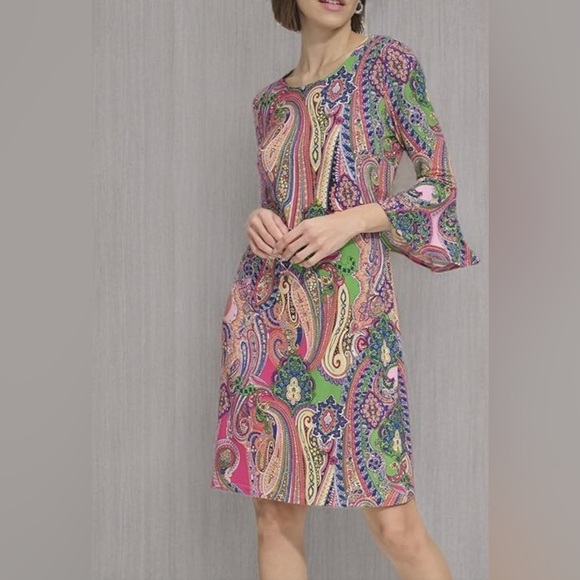 Tommy Hilfiger Paisley Print Multicolor 3/4 Sleeve Dress Size 10 - Picture 5 of 11